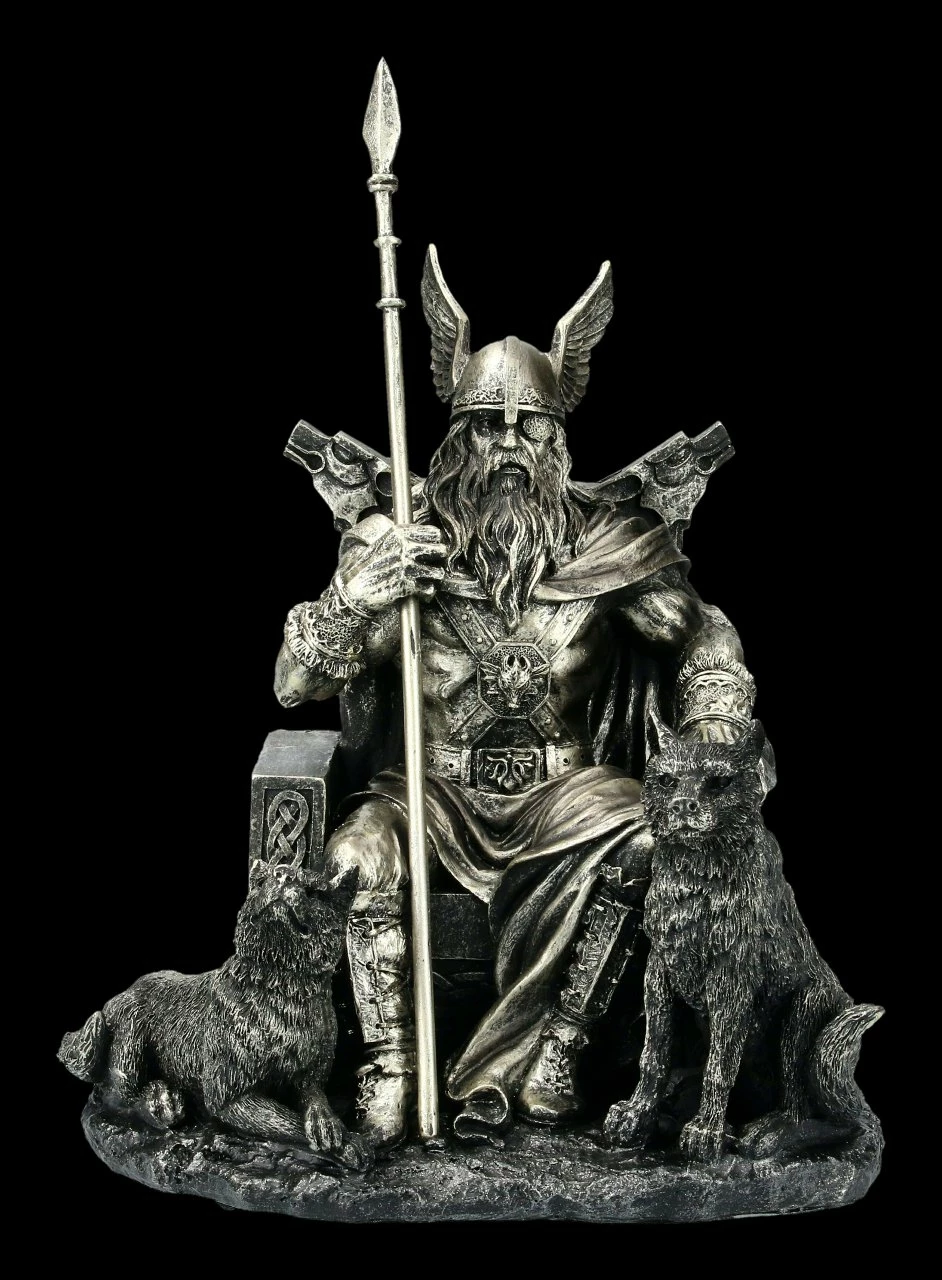 Odin Figur - Göttervater Auf Thron Mit Wölfen 3 Odin Figur - Göttervater Auf Thron Mit Wölfen