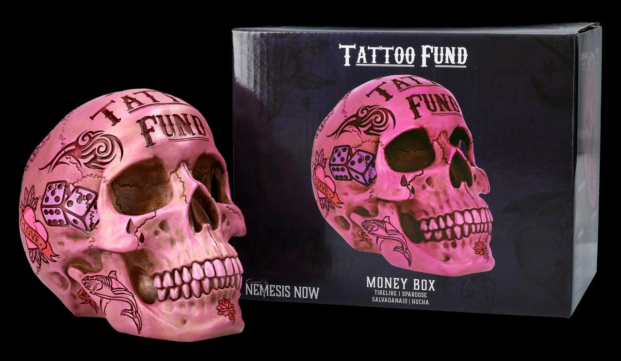 NEMESIS NOW Totenkopf - Tattoo Spardose - Pink 4 NEMESIS NOW Totenkopf - Tattoo Spardose - Pink – Bild 2