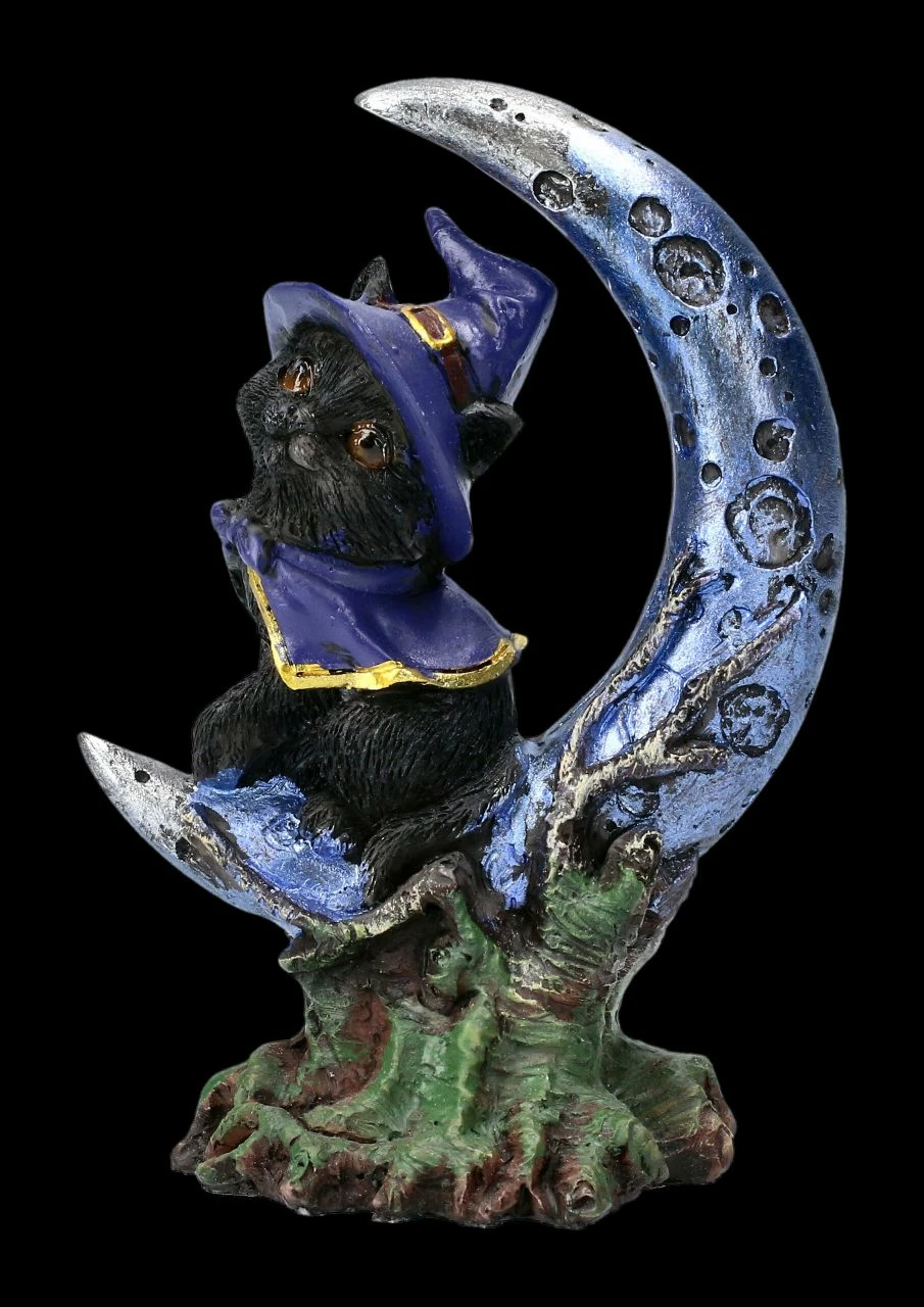 Hexen Katzenfigur - Sooky Auf Halbmond 3 Hexen Katzenfigur - Sooky Auf Halbmond