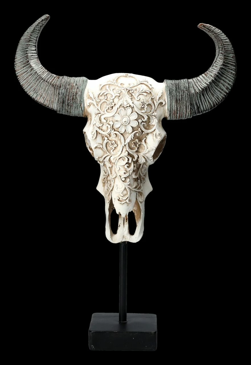 Bullen Totenkopf - Verziert Mit Ständer 3 Bullen Totenkopf - Verziert Mit Ständer