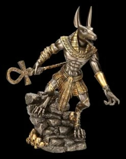 Anubis Krieger Figur Auf Felsen - Bronziert