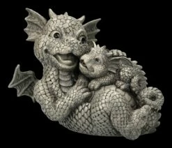 Gartenfigur - Drachen Baby Liegt Auf Mamas Bauch