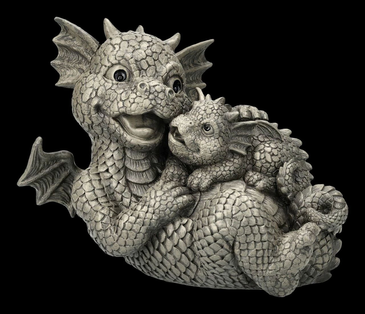 Gartenfigur - Drachen Baby Liegt Auf Mamas Bauch 3 Gartenfigur - Drachen Baby Liegt Auf Mamas Bauch