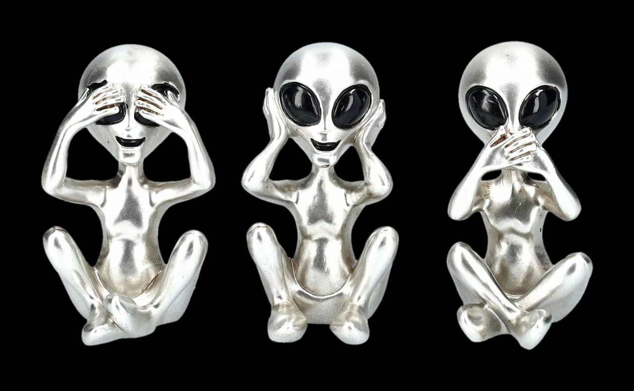 Alien Figuren - Nichts Böses Silberfarben 3 Alien Figuren - Nichts Böses Silberfarben