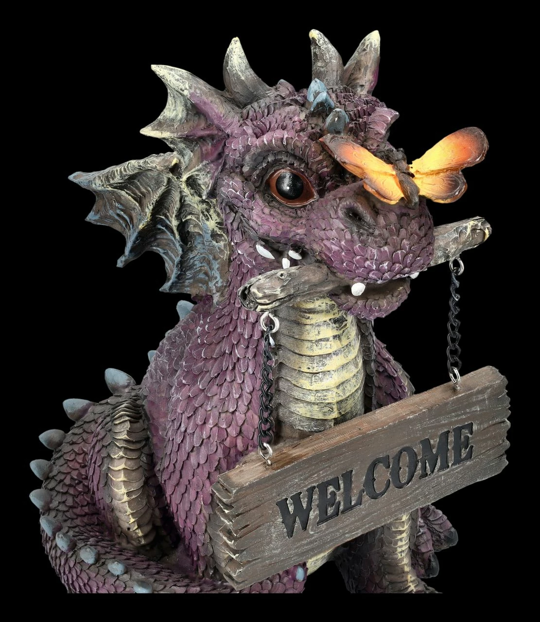 Drachen Figur Lila Mit Welcome Schild 9 Drachen Figur Lila Mit Welcome Schild – Bild 7