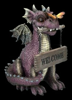 Drachen Figur Lila Mit Welcome Schild
