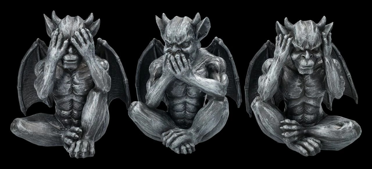 Gargoyle Figuren Sitzend - Nichts Böses 3 Gargoyle Figuren Sitzend - Nichts Böses