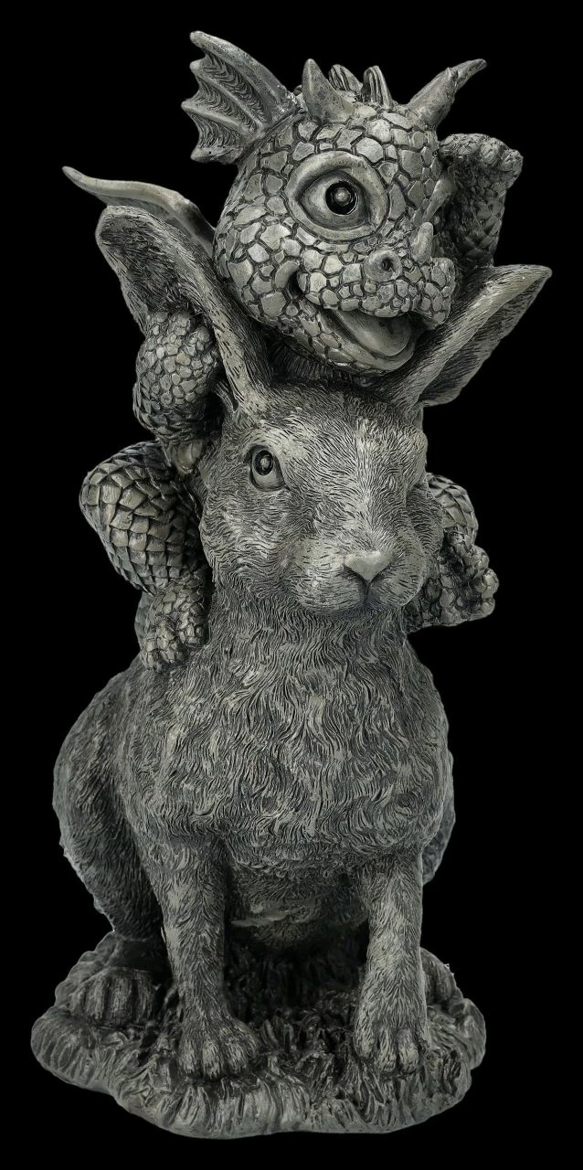 Garten Figur - Drachen Baby Reitet Auf Hase 5 Garten Figur - Drachen Baby Reitet Auf Hase – Bild 3