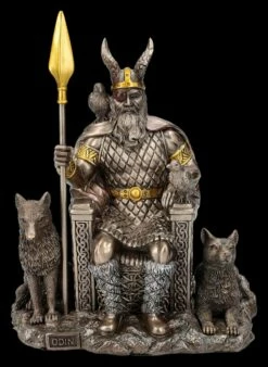 Odin Figur Auf Thron Mit Wölfen Und Raben