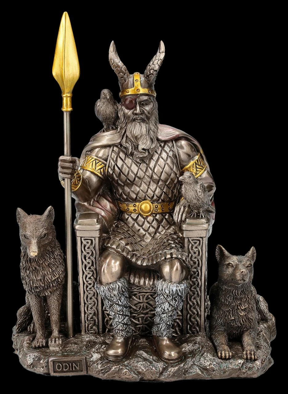 Odin Figur Auf Thron Mit Wölfen Und Raben 3 Odin Figur Auf Thron Mit Wölfen Und Raben