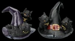Katzenfiguren Schwarz 2er Set Mit Hexenhut