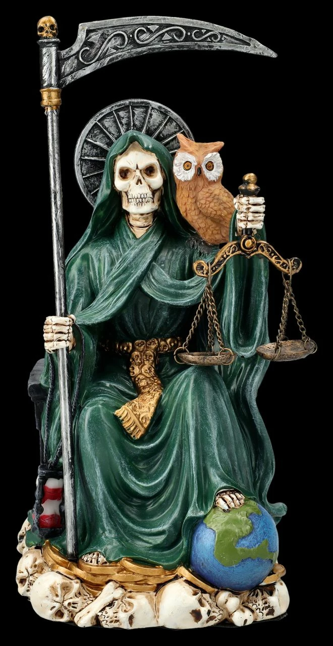 Sitzende Santa Muerte Figur Grün 3 Sitzende Santa Muerte Figur Grün