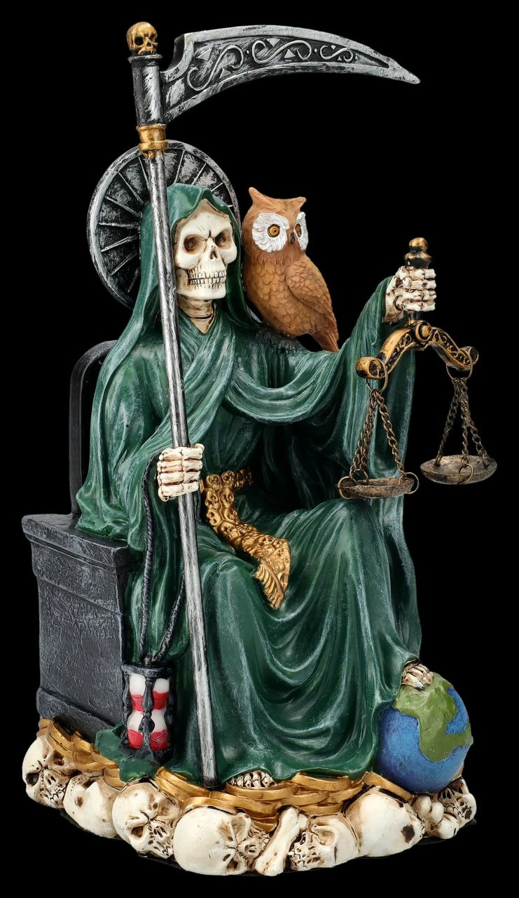 Sitzende Santa Muerte Figur Grün 5 Sitzende Santa Muerte Figur Grün – Bild 3
