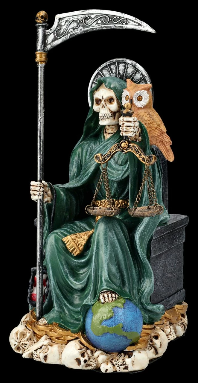 Sitzende Santa Muerte Figur Grün 4 Sitzende Santa Muerte Figur Grün – Bild 2