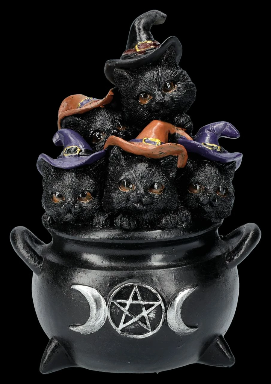 Katzen Figur - Fünf Freche Katzen Im Hexenkessel 3 Katzen Figur - Fünf Freche Katzen Im Hexenkessel