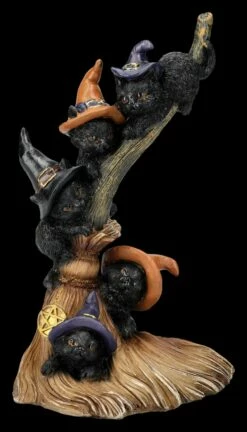 Katzen Figur - Fünf Kätzchen Am Hexenbesen