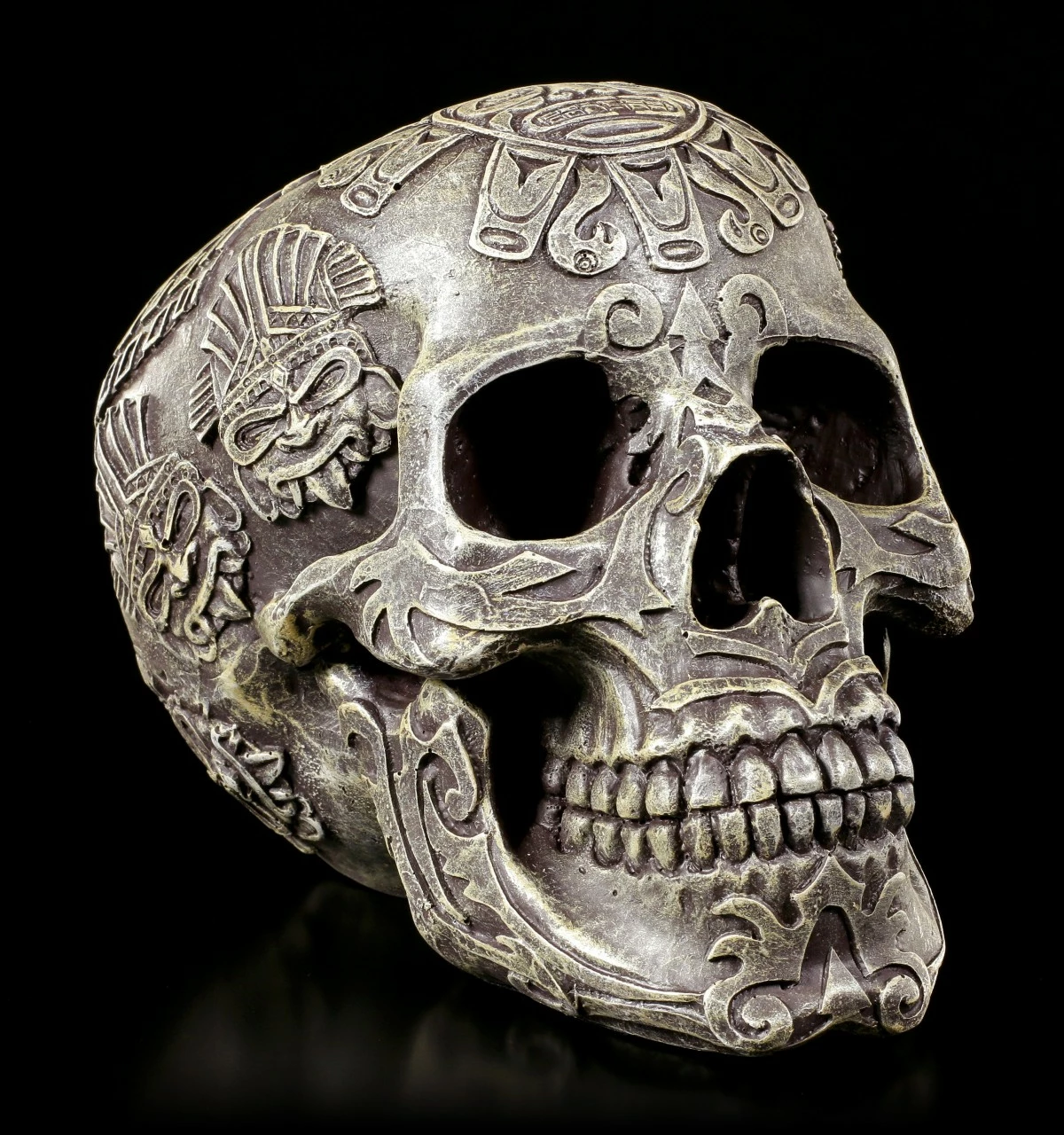 Azteken Totenkopf - Steingrau 3 Azteken Totenkopf - Steingrau