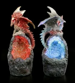 Drachen Auf Stein Mit LED - 2er Set