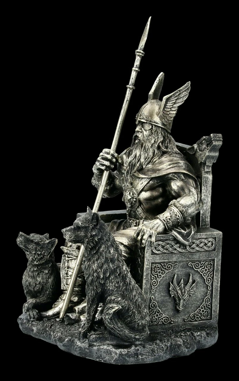 Odin Figur - Göttervater Auf Thron Mit Wölfen 5 Odin Figur - Göttervater Auf Thron Mit Wölfen – Bild 3