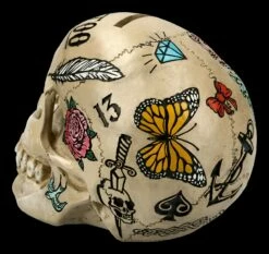NEMESIS NOW Totenkopf - Tattoo Spardose - Knochenfarben -FIGUREN Verkäufe FS21508 Totenkopf Tattoo Spardose Knochenfarben 5 1280x1280