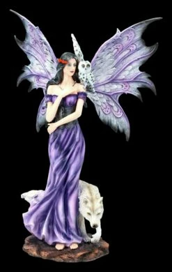Elfen Figur Mit Wolf Und Eule - Amethyst Companions