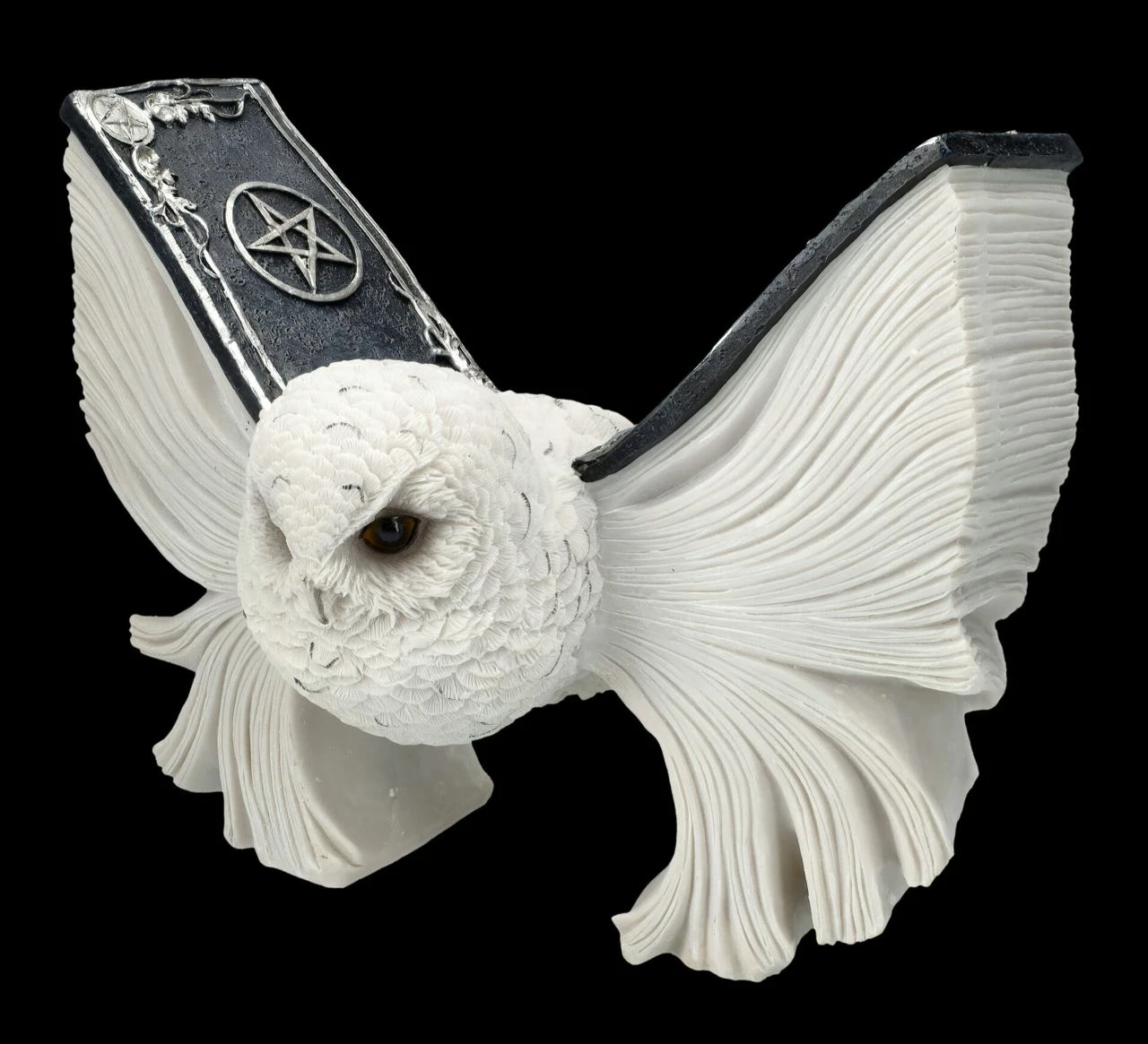 Eulen Figur Weiß - Botschafterin Mit Buchflügeln 5 Eulen Figur Weiß - Botschafterin Mit Buchflügeln – Bild 3