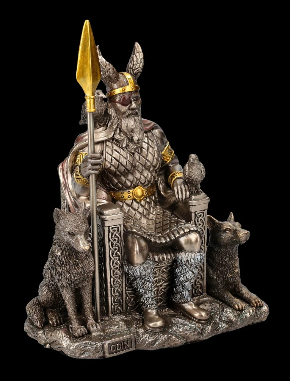 Odin Figur Auf Thron Mit Wölfen Und Raben 4 Odin Figur Auf Thron Mit Wölfen Und Raben – Bild 2
