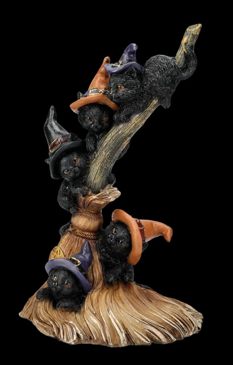 Katzen Figur - Fünf Kätzchen Am Hexenbesen 4 Katzen Figur - Fünf Kätzchen Am Hexenbesen – Bild 2