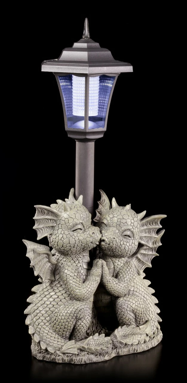 Drachen Gartenfigur Mit Solar Lampe - Loving Dragons 3 Drachen Gartenfigur Mit Solar Lampe - Loving Dragons