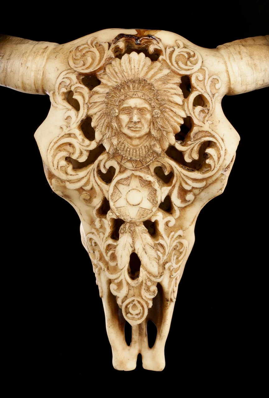 Rinder Schädel Mit Indianerkopf - Old Spirit 6 Rinder Schädel Mit Indianerkopf - Old Spirit – Bild 4