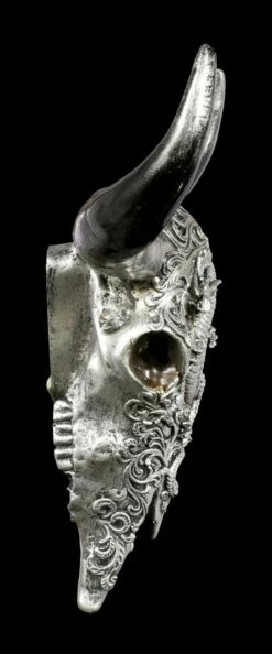 Wandrelief Stier Schädel - Drachenmotiv Silberfarben -FIGUREN Verkäufe Wandrelief Stier Schaedel Mit Drachenmotiv Silberfarben 2 1280x1280